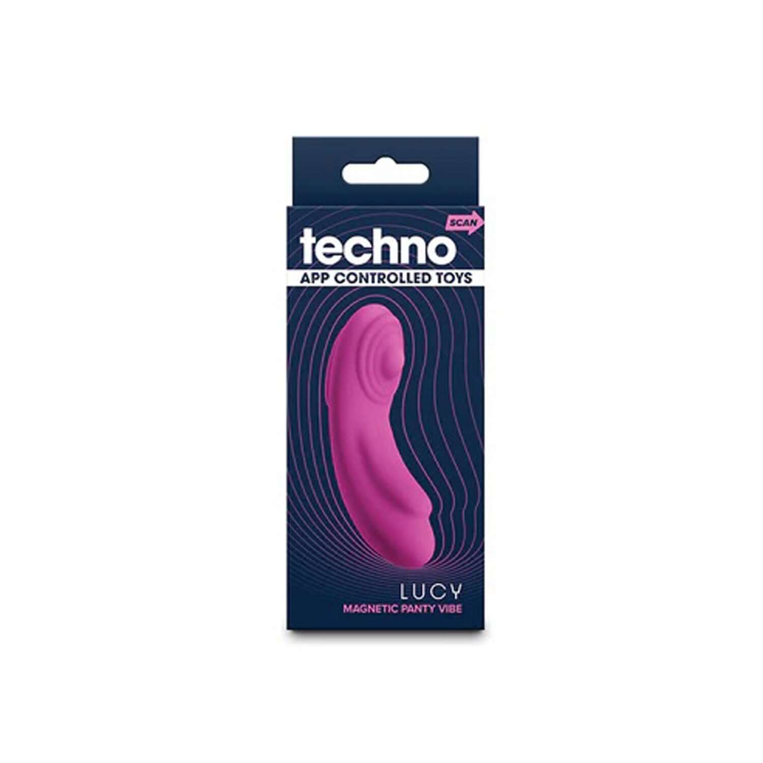 Techno Lucy Panty Vibrator in Magenta packaging, app-controlled with magnetic silicone design for discreet pleasure.
