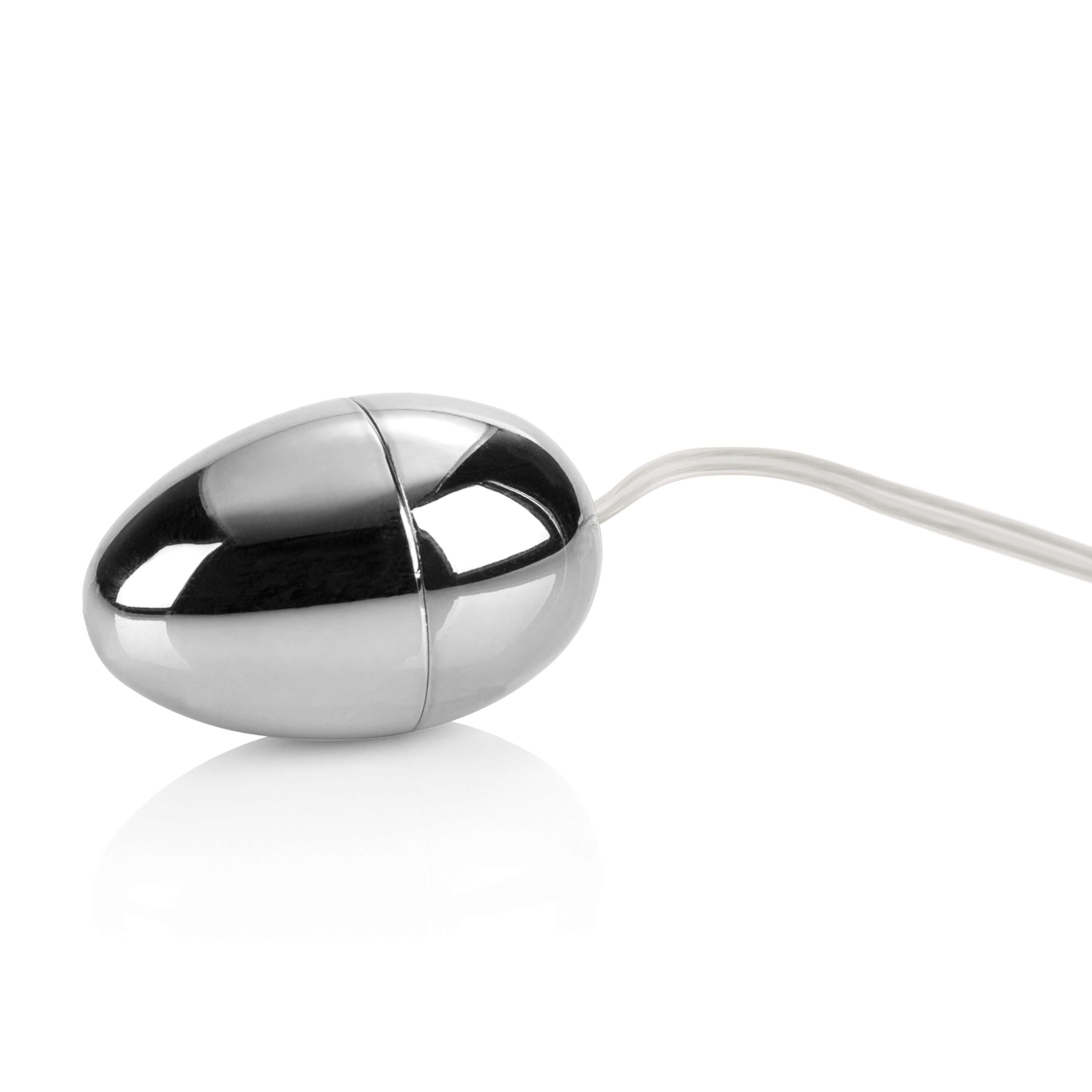 Pocket Exotics Vibrating Egg Vibrator Silver on a white background, showcasing its sleek and compact design.