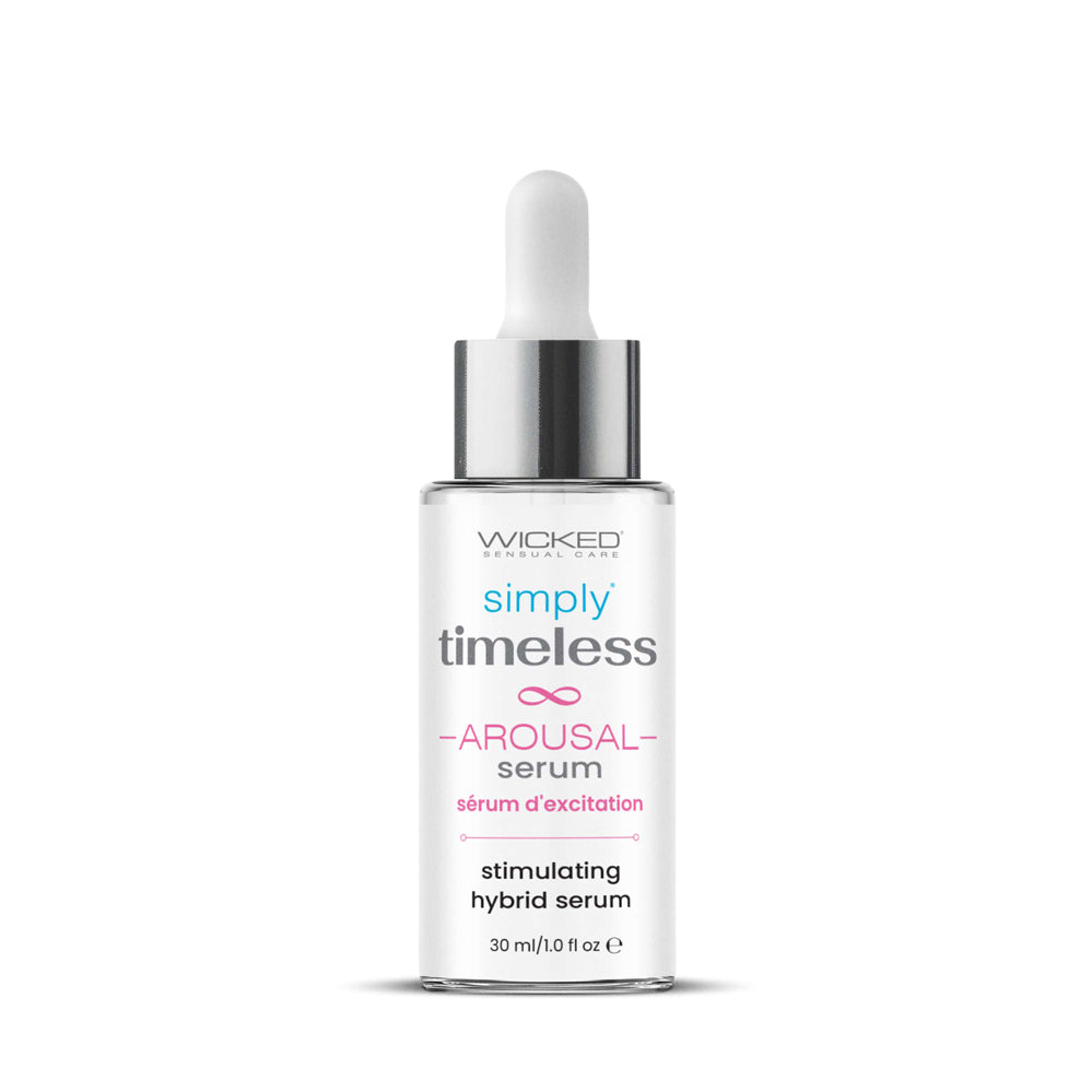 Simply Timeless Arousal Stimulating Hybrid Serum 1 Oz bottle with dropper for intimate wellness.