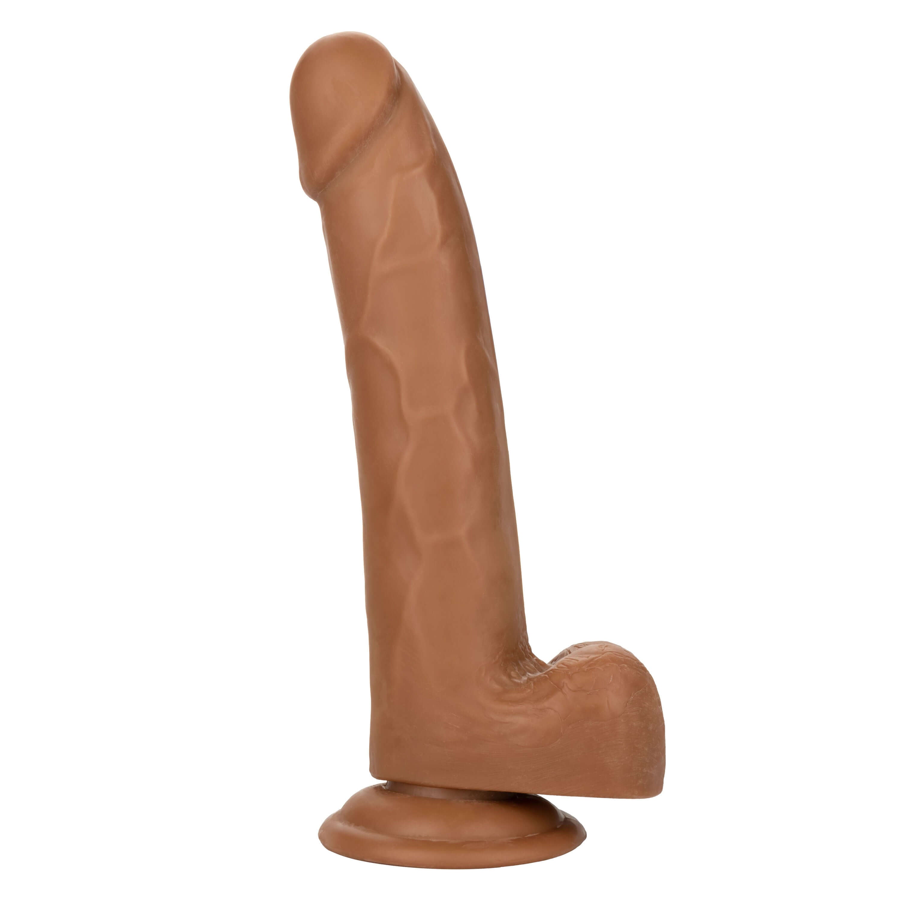 Size Queen Dildo 8 inches Brown showcasing realistic details and flexible design.