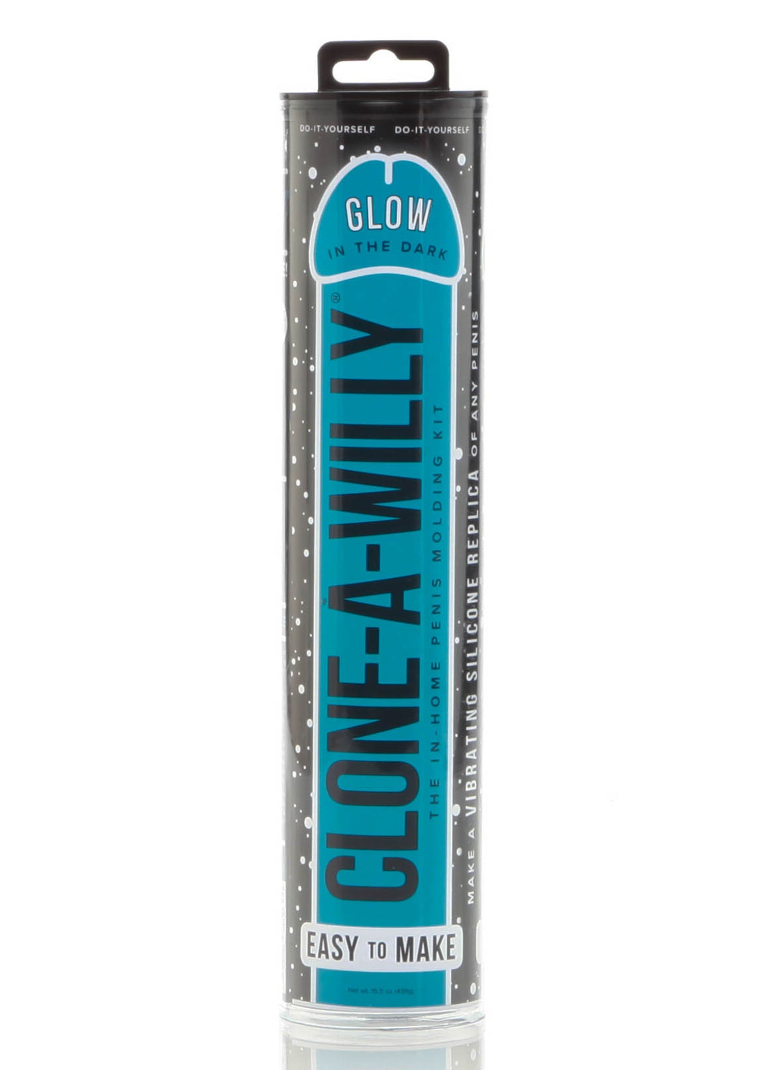 Clone a Willy Glow in the Dark Kit Blue packaging for creating a personalized silicone replica at home.