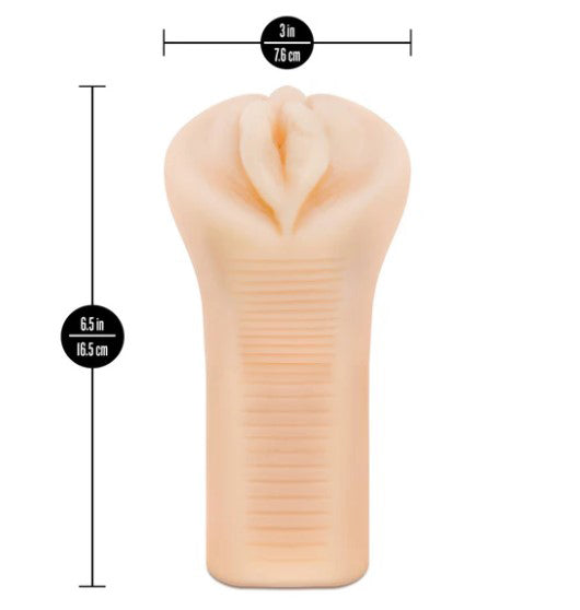 Enlust Emma Male Masturbator With Bullet Vibrator Beige showcasing realistic design and dimensions.