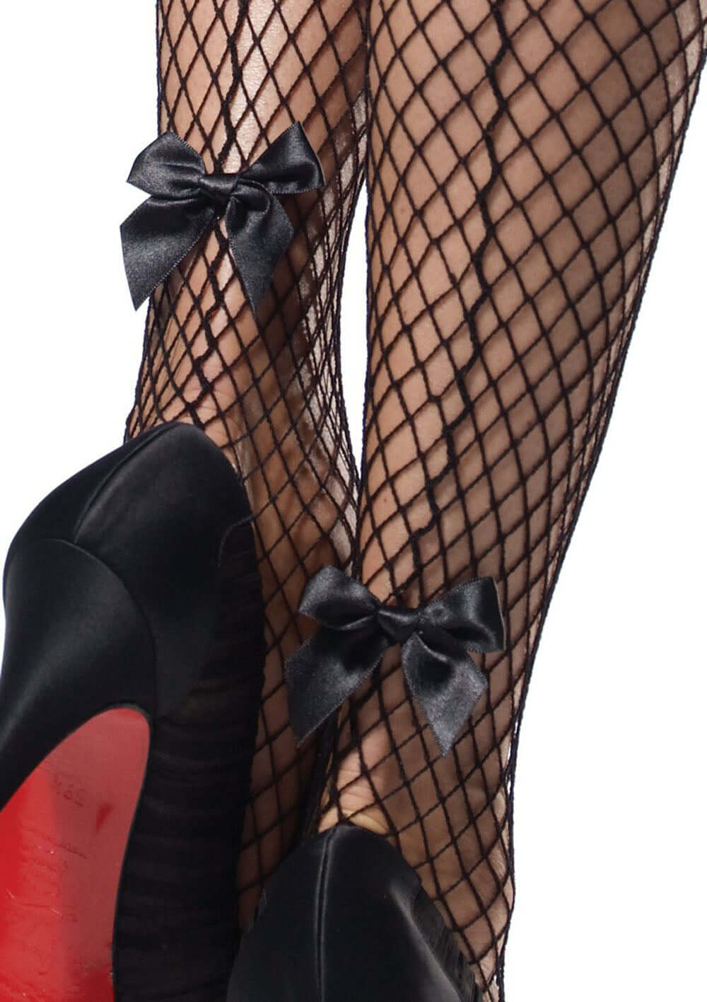 Stay Up Industrial Net Backseam Thigh Highs With Lace Top and Satin Bow Accent - One Size - Black-0