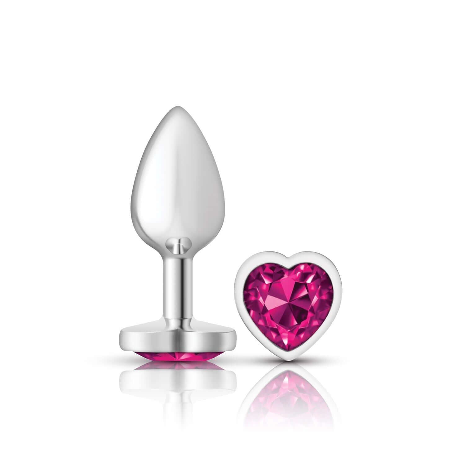 Bright Pink Heart Gem Silver Metal Plug - Sm-0