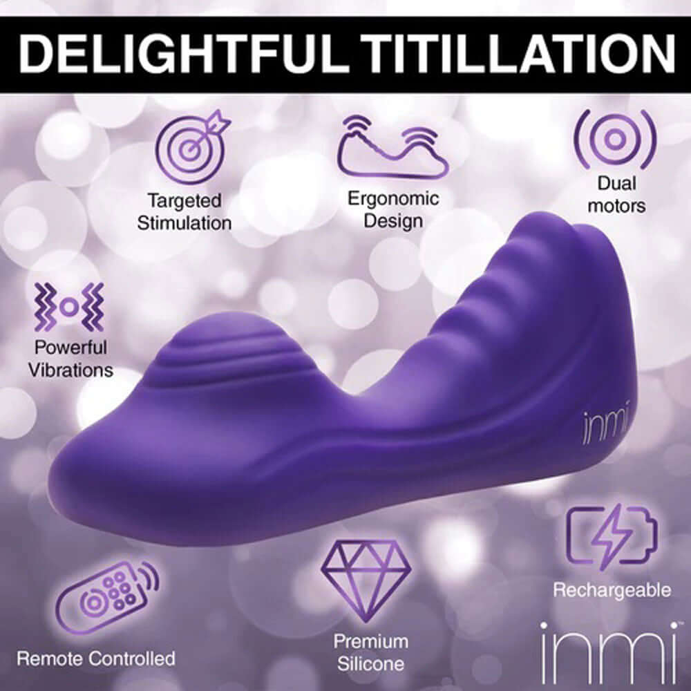 Vibrating Silicone Grinder Purple features ergonomic design, dual motors, powerful vibrations, and remote control.