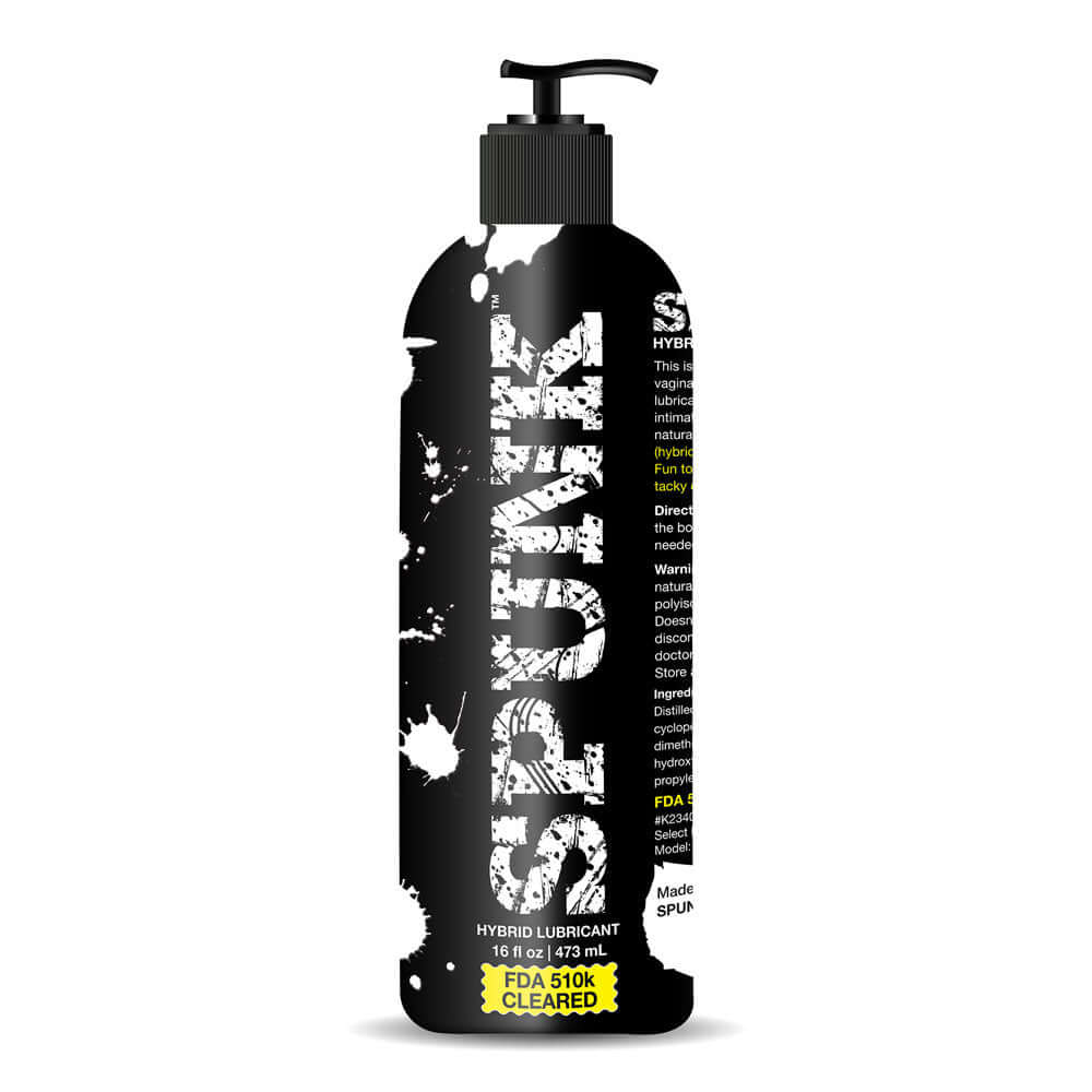 Spunk Hybrid Lubricant Pump 16 Oz in a sleek pump bottle, showcasing hybrid formula for ultimate comfort.