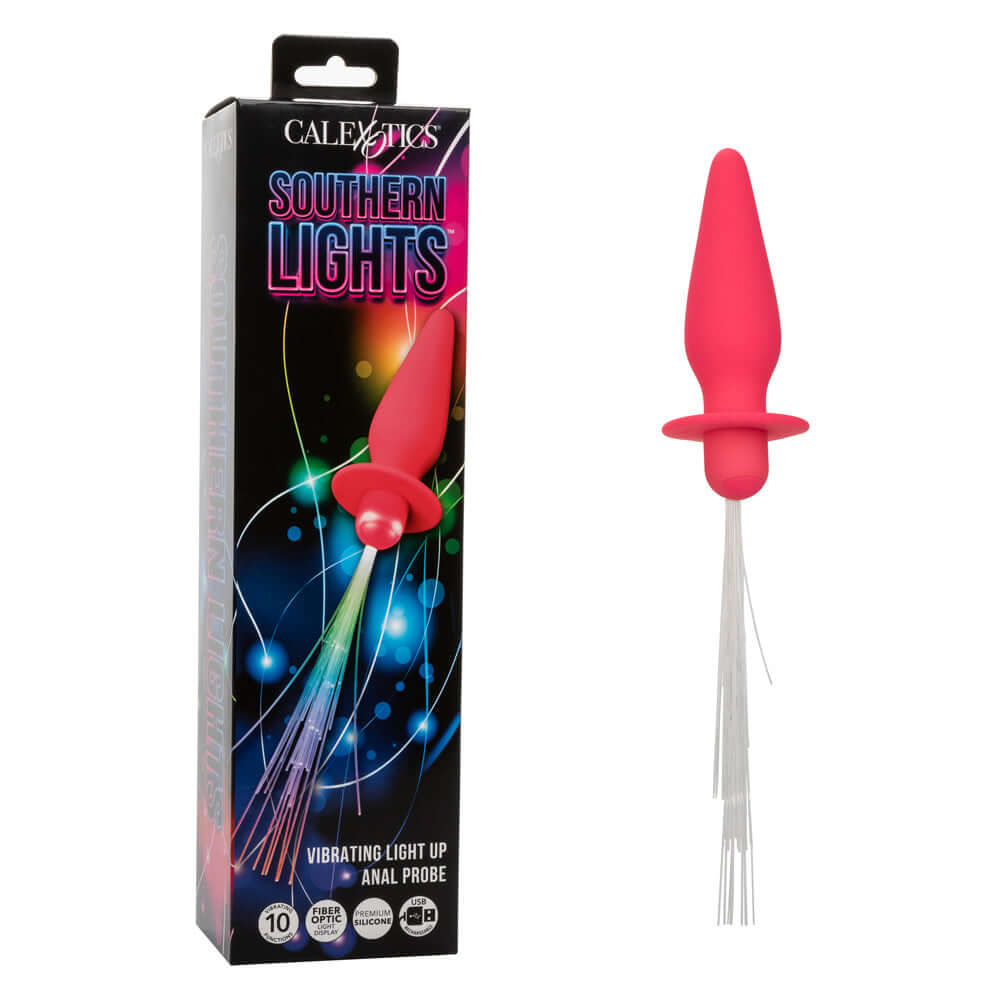 Southern Lights Vibrating Light Up Pink Anal Probe with packaging