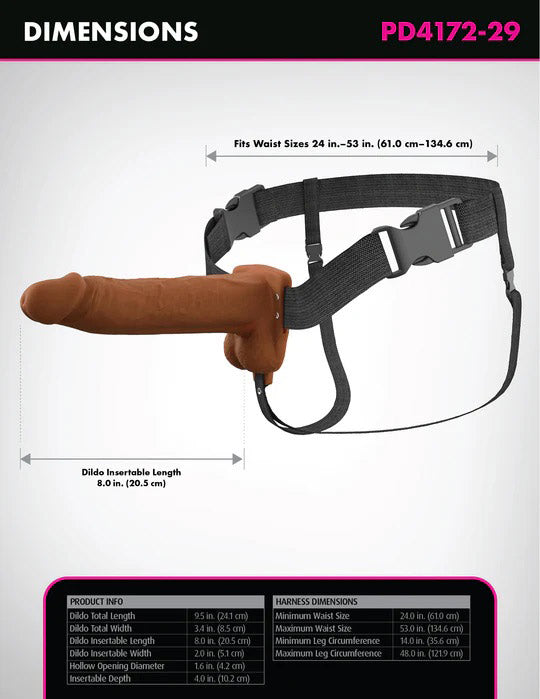 Fantasy X-Tensions Elite 8" Vibrating Hollow Silicone Strap-on - Brown-4