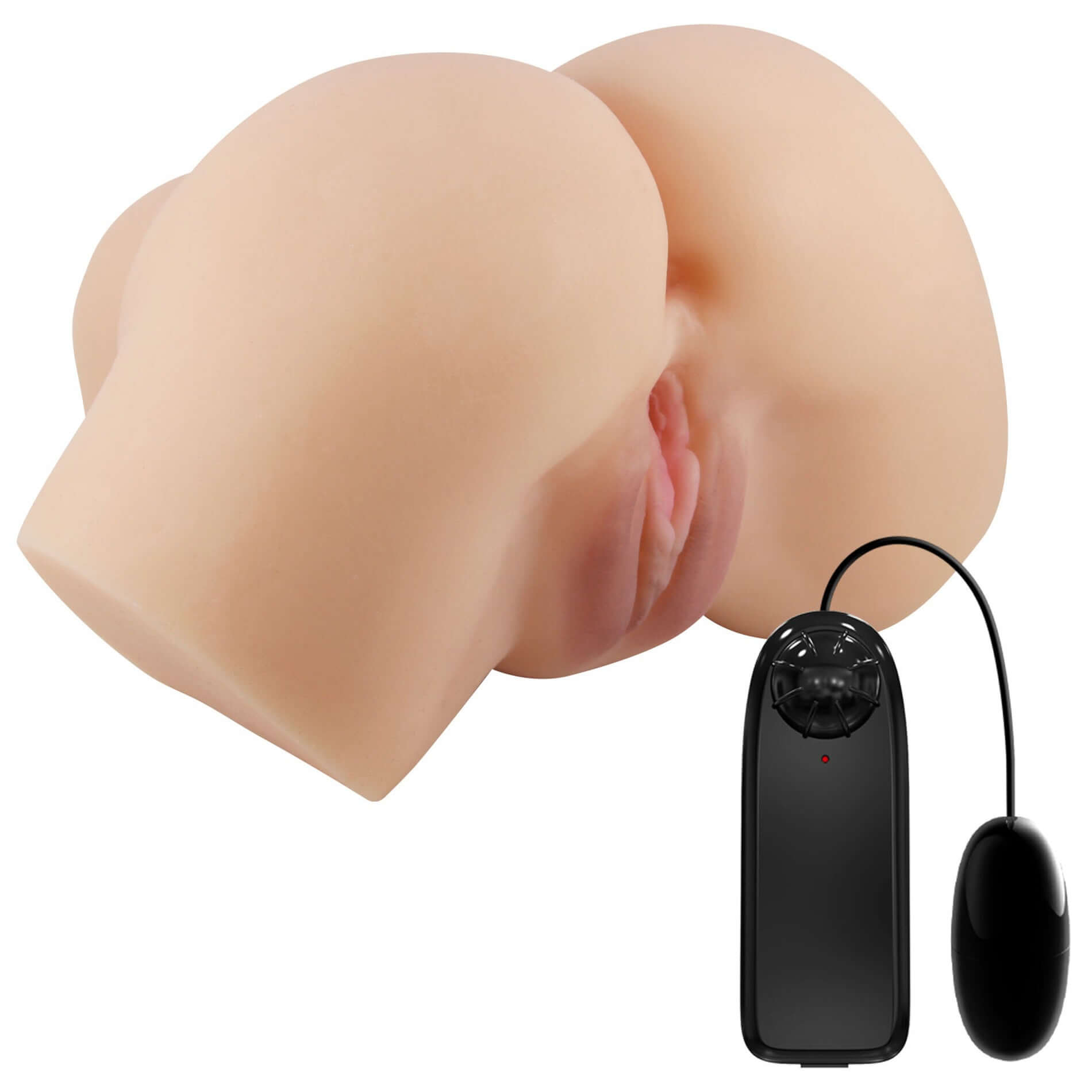 Hailey realistic vagina and ass vibrator for dual entry pleasure with bullet vibrator attachment in light skin tone.