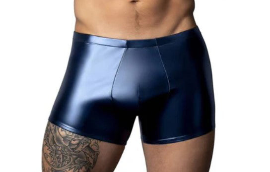 Male Power Liquid Onyx 2.0 Short Medium Blue showcasing bold wet-look styling and enhanced comfort.