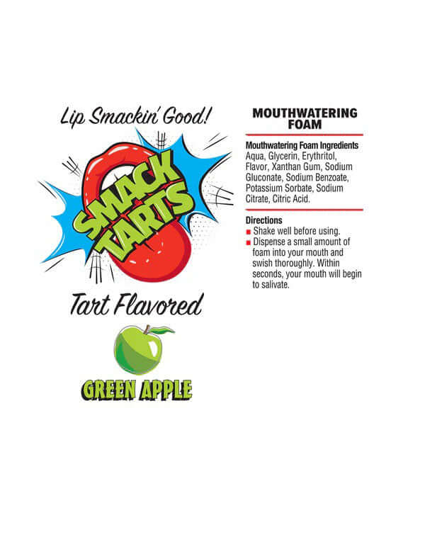 Smack Tarts Mouthwatering Foam Sour Green Apple 2.7 Oz product with fun graphic and ingredient list.