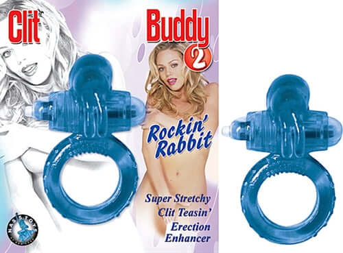 Clit Buddy 2 Rockin Rabbit Blue couples vibrator designed for clitoral stimulation and shared pleasure.