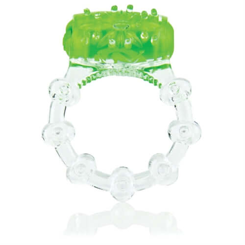Colorpop Quickie Vibrating Ring Green displayed from the front, showcasing its design for enhanced intimacy.