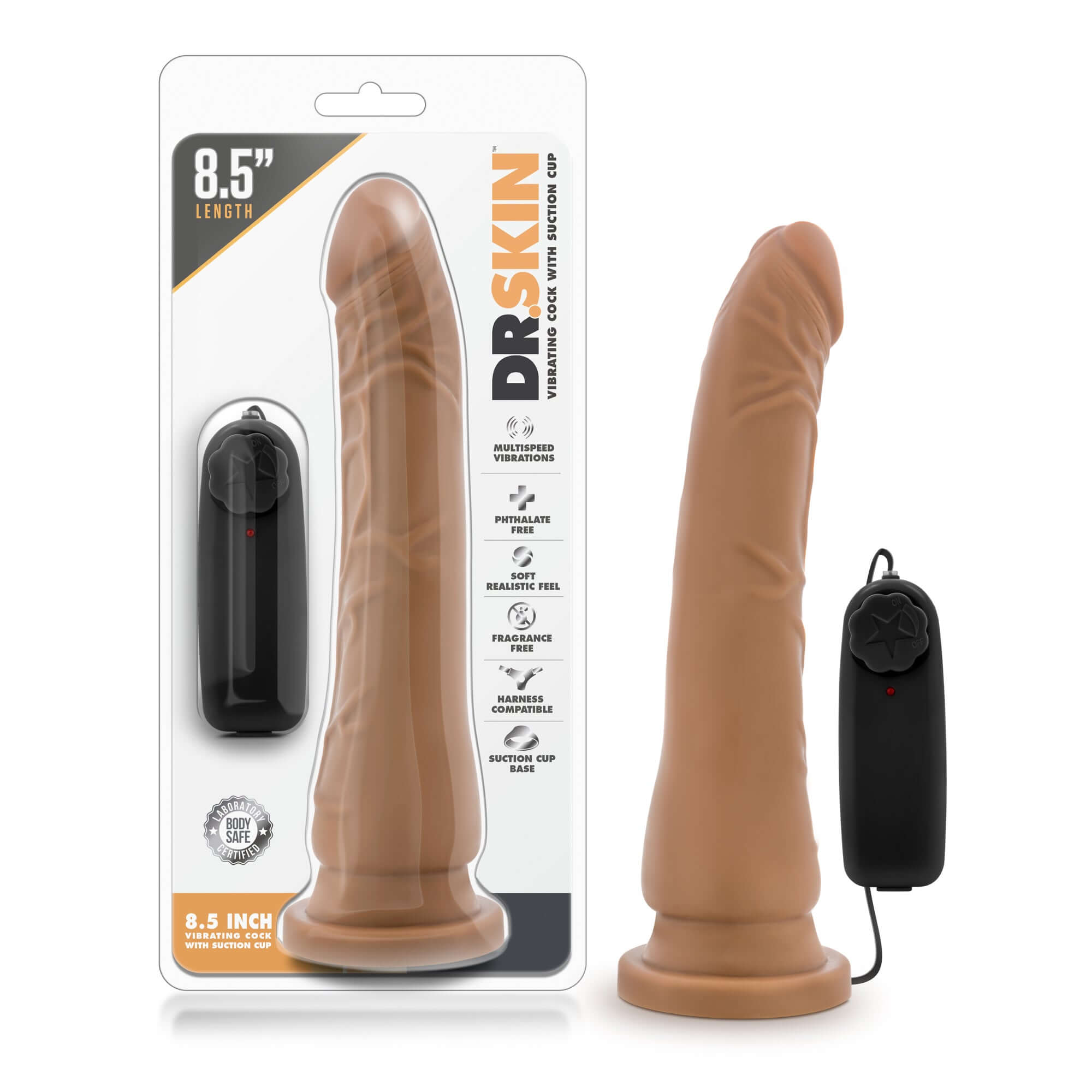 Dr. Skin - 8.5 Inch Vibrating Realistic Cock With Suction Cup - Mocha-1
