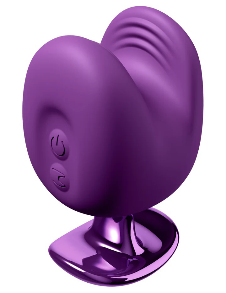 Fantasy for Her Luv Bites Massager Purple showcasing its sleek silicone design and innovative squeeze-style mechanism.