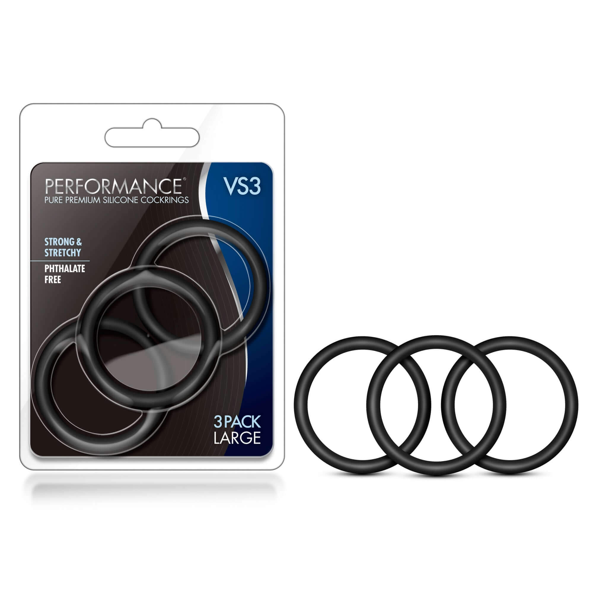 Performance - Vs3 Pure Premium Silicone Cockrings - Large - Black-0