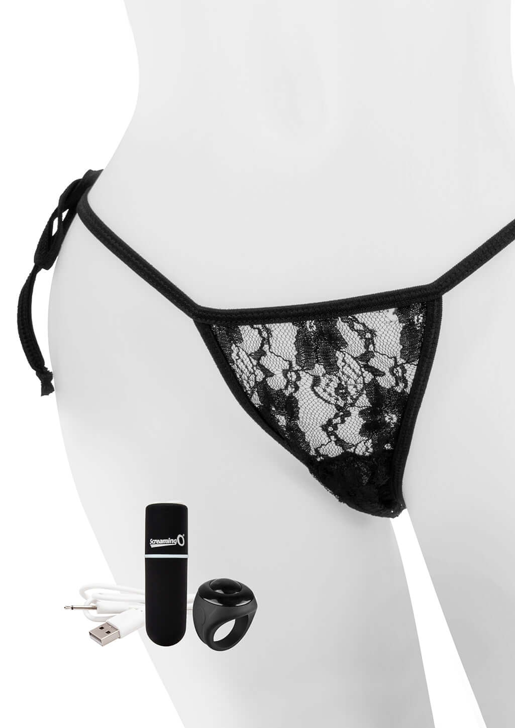 My Secret Charged Remote Control Panty Vibe Black featuring lace side-tie panties and hidden bullet vibrator.