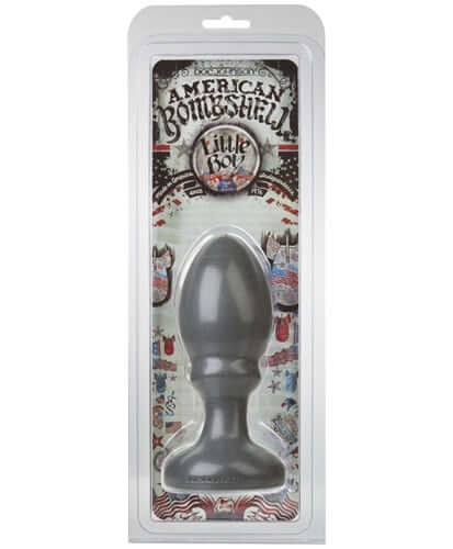 American Bombshell Plug Little Boy in packaging, showcasing the tapered head and flared base for safe anal play.