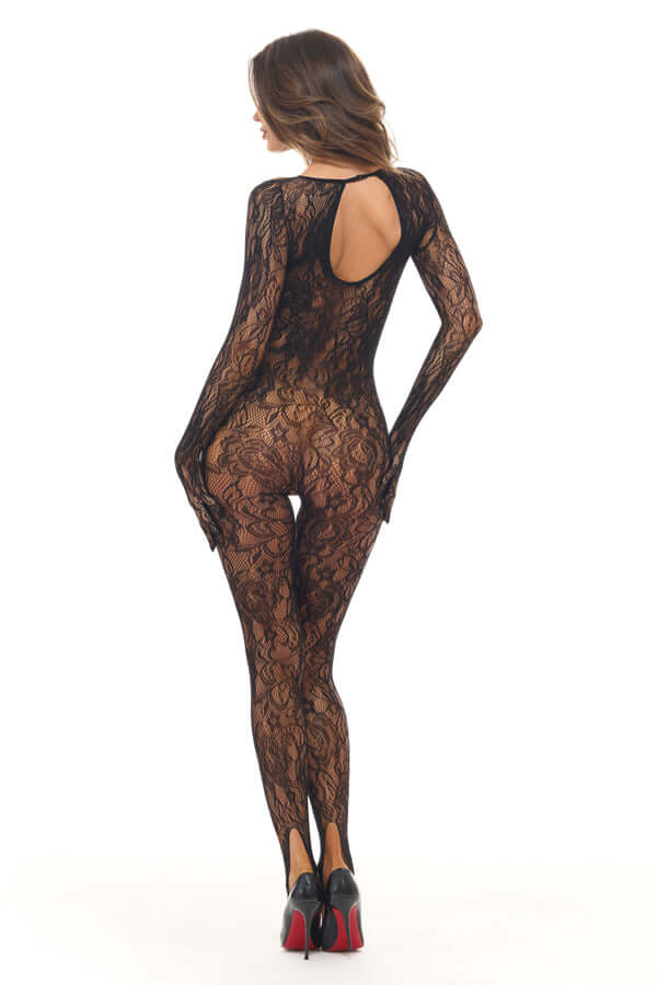 Split Up Lace Bodystocking - Black - Os-1