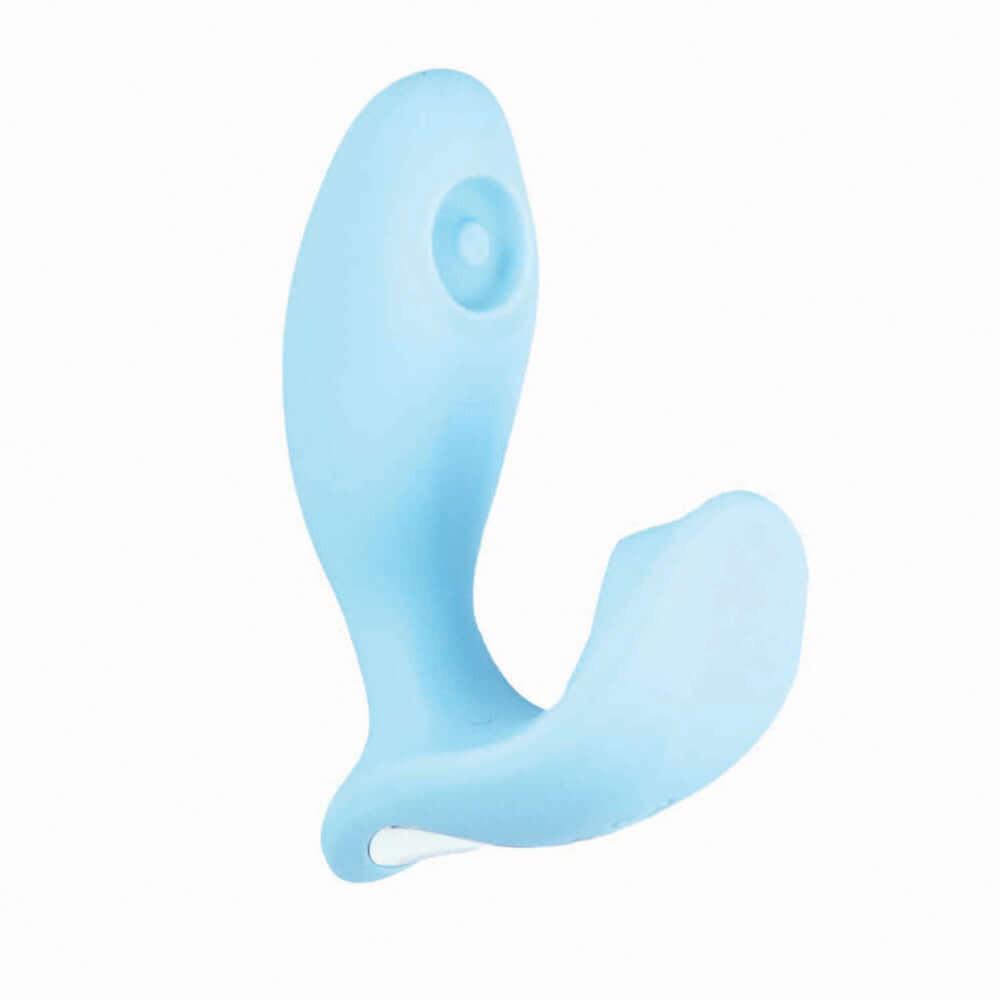 Sky Stratus Tapping Plug Massager Blue, a compact dual-motor personal massager designed for ergonomic comfort.