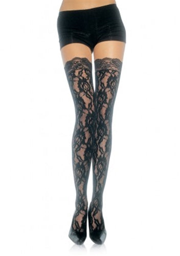 Lace Top Lace Thigh Highs - One Size - Black-0