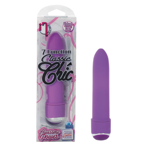 7 Function Classic Chic Mini Vibe Purple in packaging and standing upright, showcasing its sleek design and color.