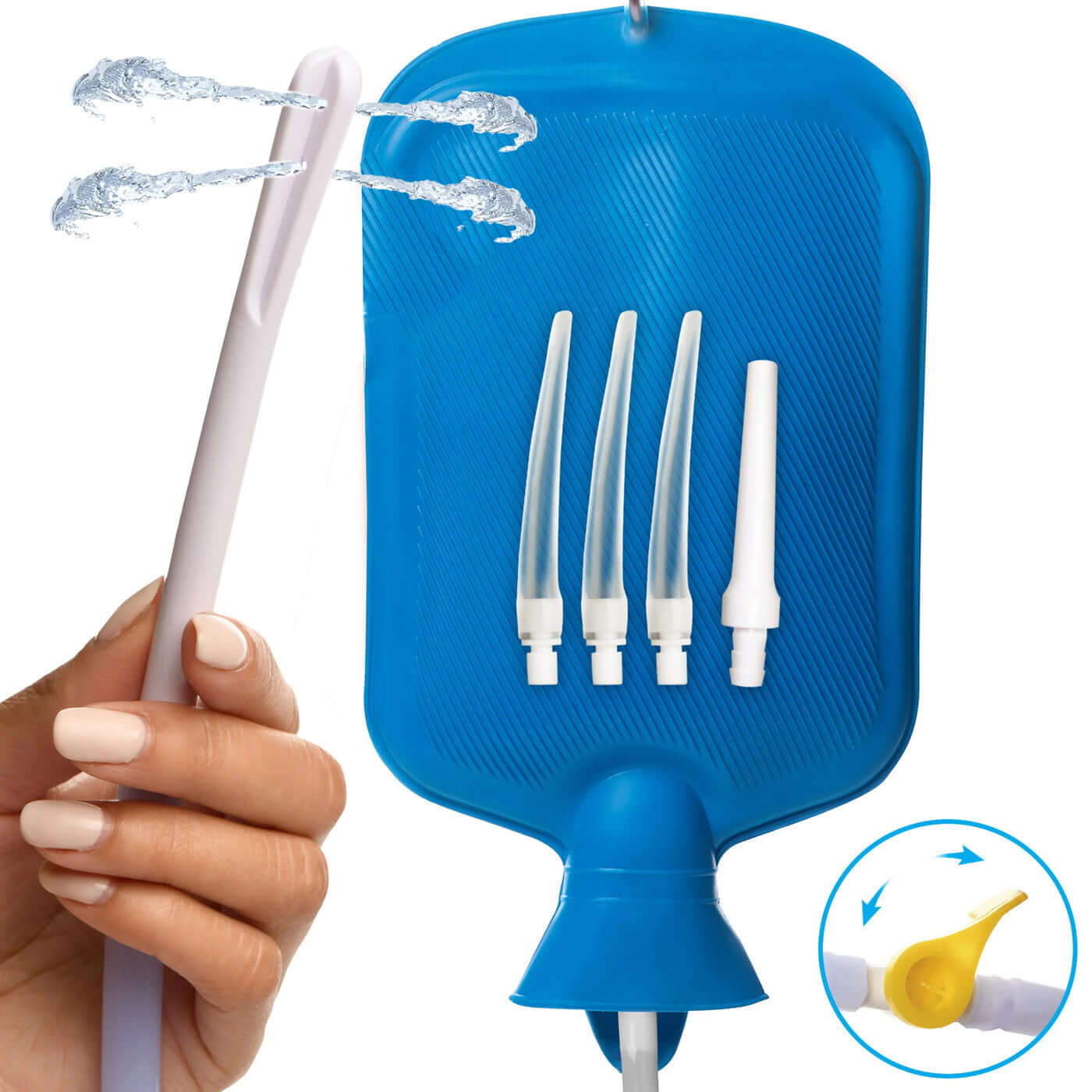 Clean Stream Deluxe Shower Enema Kit Blue with nozzle attachments for easy cleansing in the shower.