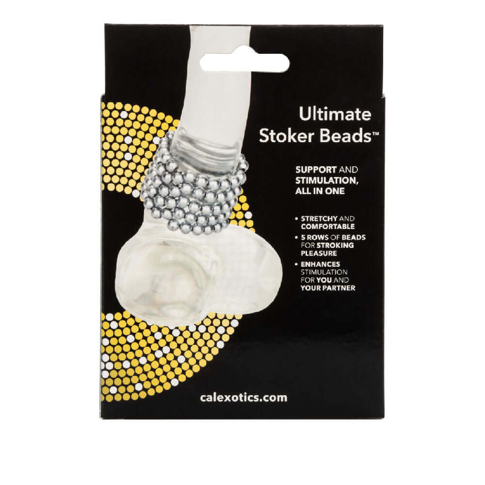 Packaging for Ultimate Stroker Beads Silver, featuring five rows of smooth silver pearl beads for enhanced stimulation.