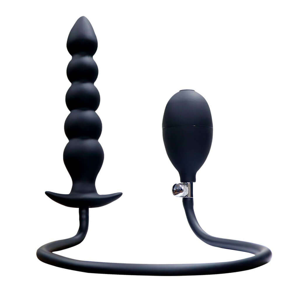 Atomic Inflatable Superior Plug Black with inflatable bulb for customizable fullness and enhanced anal play sensations.