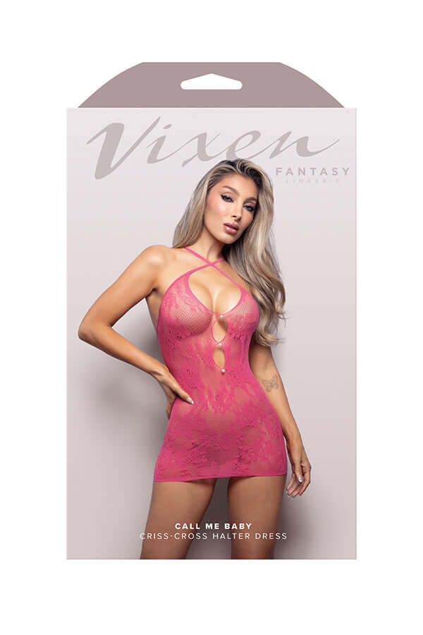 Call Me Baby Criss-Cross Halter Dress - Os - Hot Pink-0