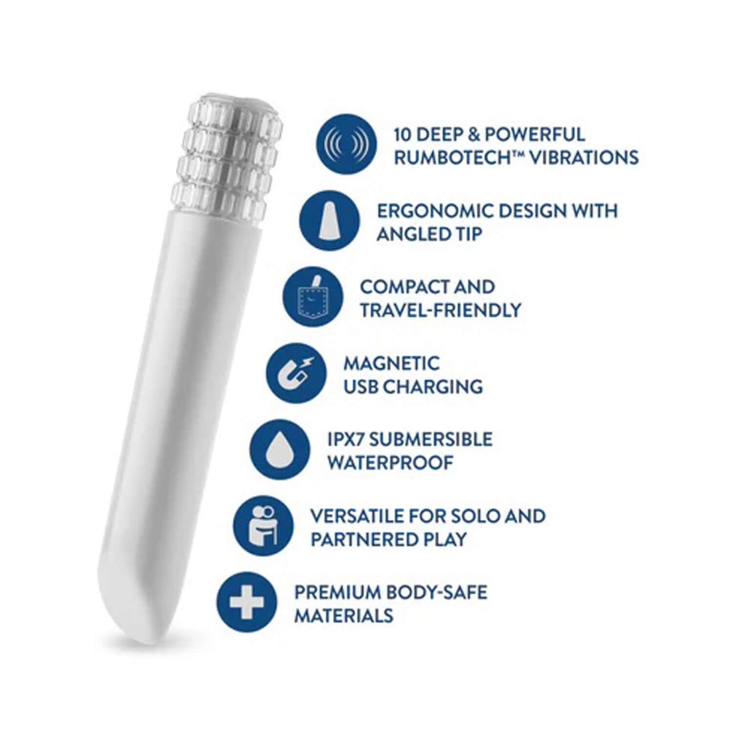 Oh My Gem Bold Vibe features 10 vibration modes, ergonomic design, waterproof build, magnetic charging, and body-safe materials.