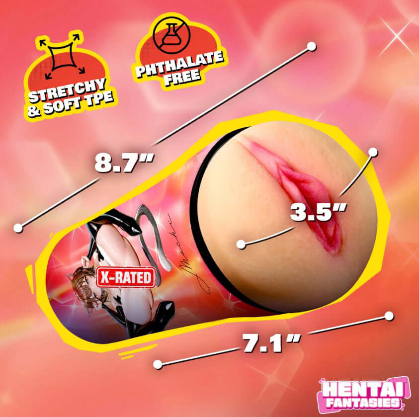 Mochi the Cat Girl Pussy Masturbator Beige featuring stretchy TPE and phthalate free design dimensions 8.7" x 3.5" x 7.1".