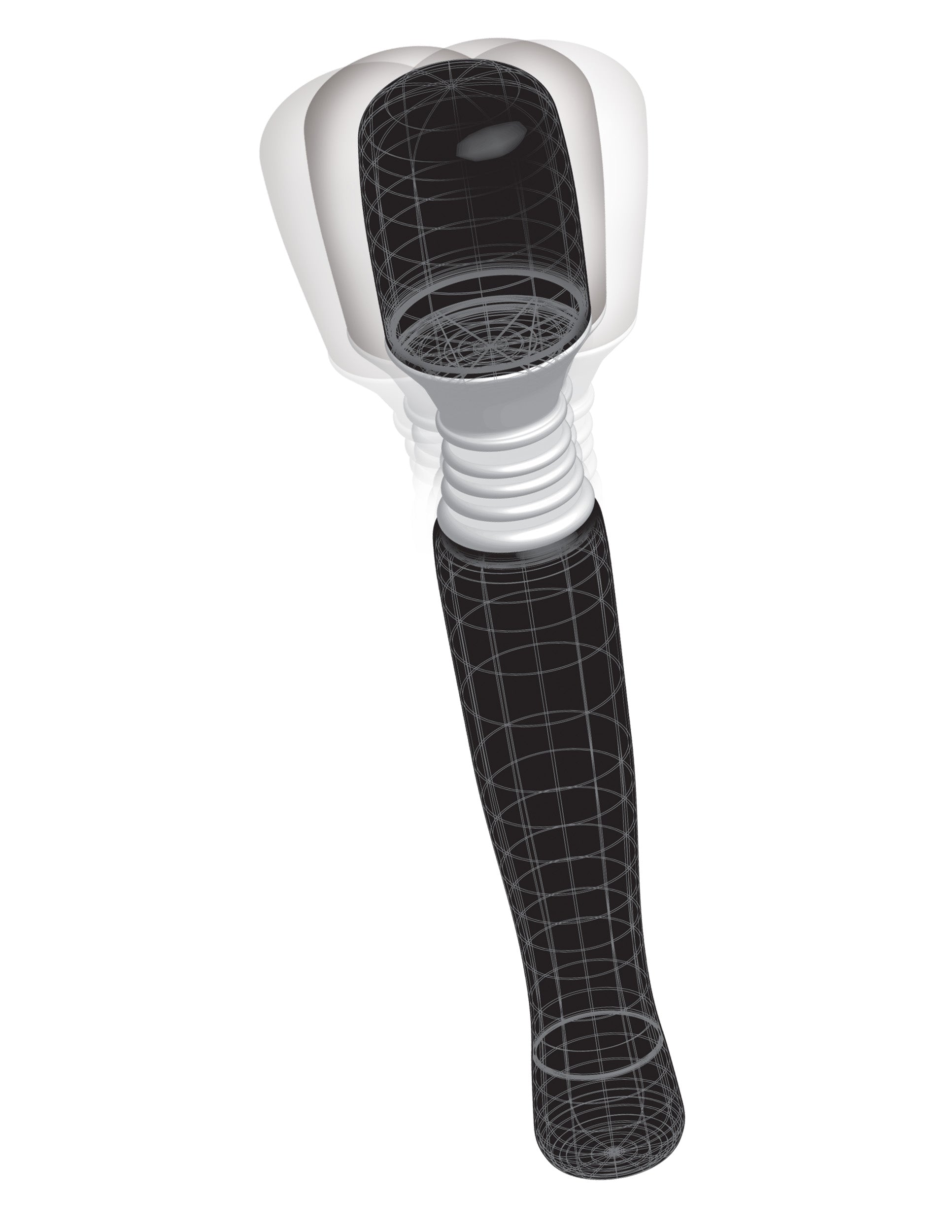 Wanachi Mini Wand Massager Black illustration showing ergonomic design and features for targeted relief.