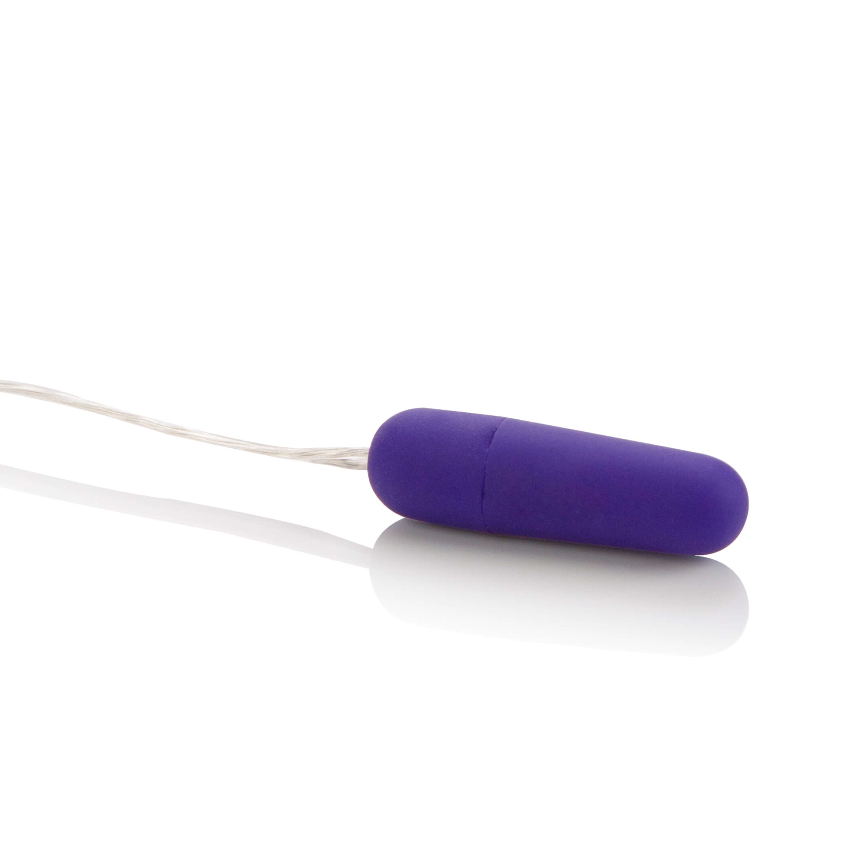 Whisper Micro Bullet Vibrator Purple with sleek design and string for easy handling, ideal for discreet stimulation.
