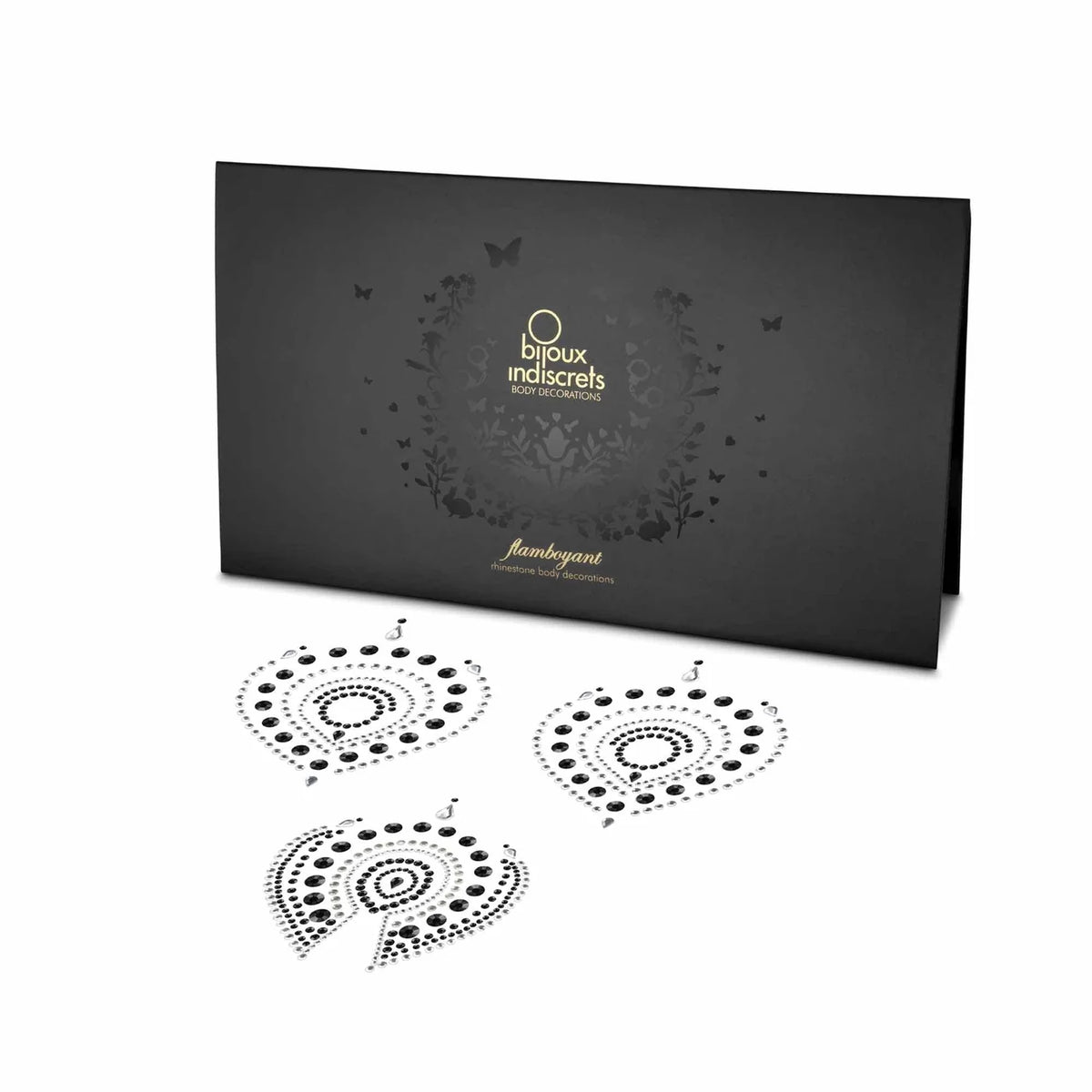 Bijoux Indiscrets Flamboyant Rhinestone Body Decorations displayed in elegant packaging with intricate design elements.