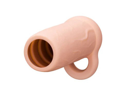 Performance 3.5 Inch Enhancement Penis Sleeve Beige, ribbed interior texture, supportive ball strap design.