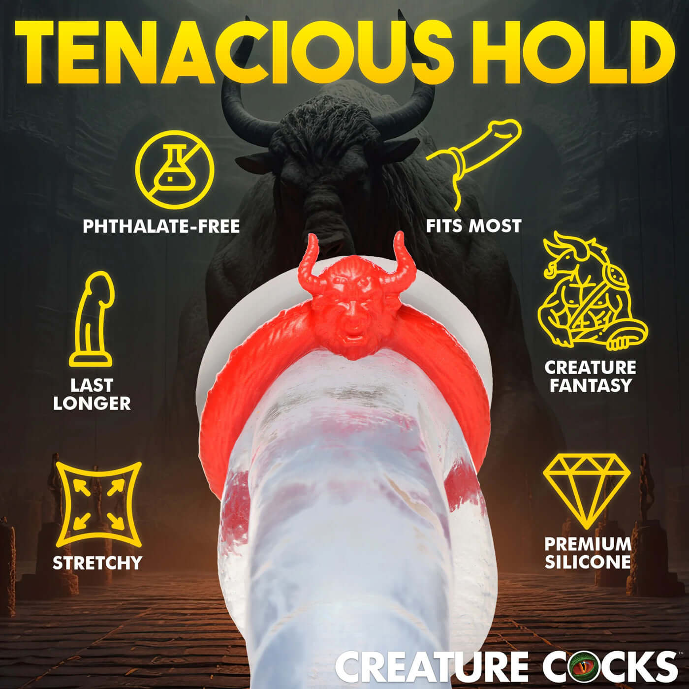 Beast Mode Silicone Cock Ring Red - Phthalate-Free, Stretchy, Premium Silicone, Fits Most, Creature Fantasy - Tenacious Hold