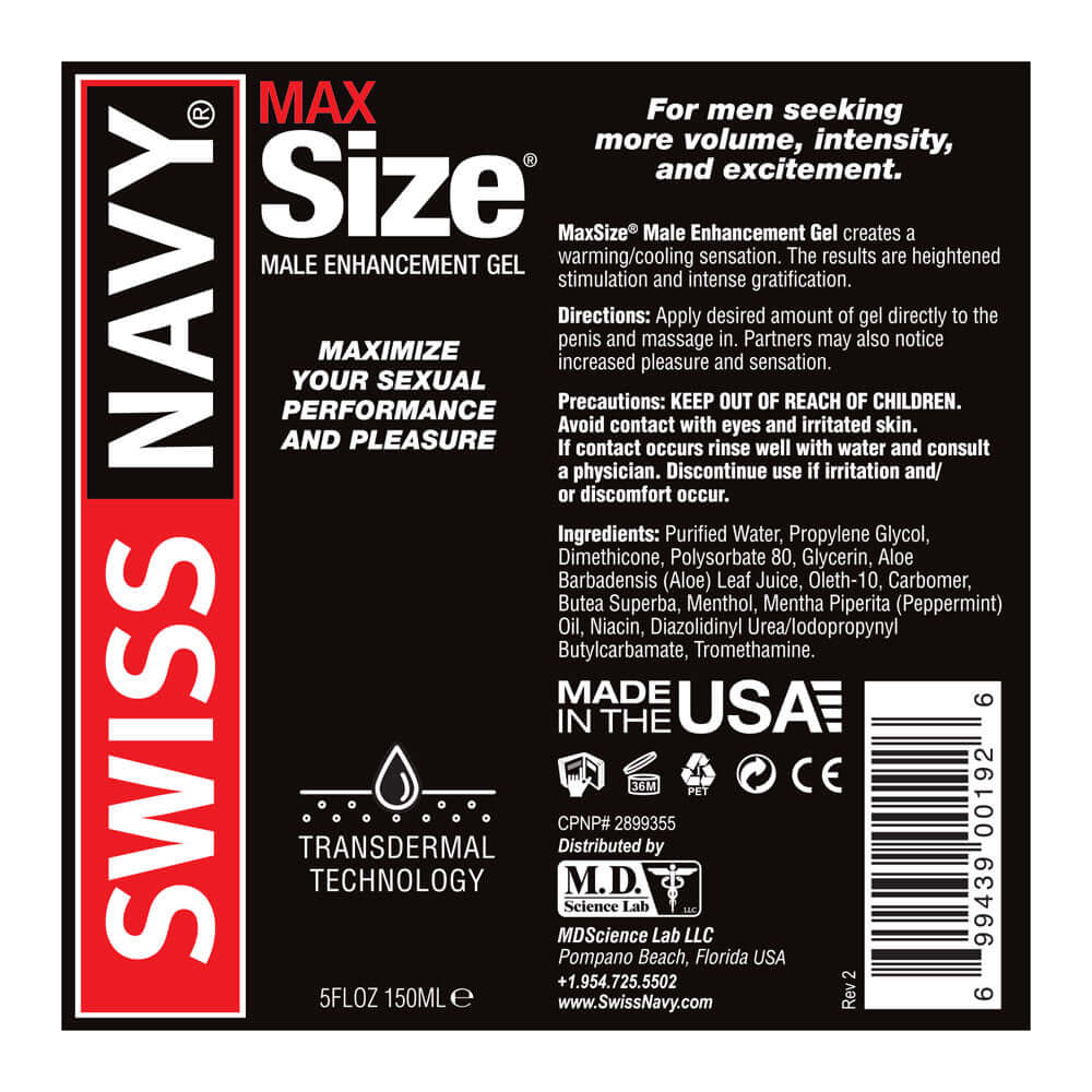 Swiss Navy Max Size Male Enhancement Gel 5 Fl Oz-1