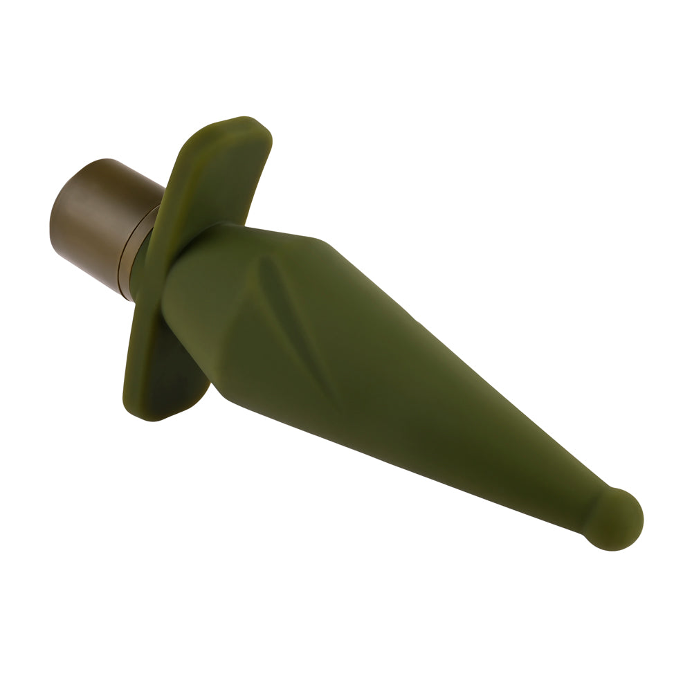 Selopa The Private Rechargeable Silicone Anal Plug Green with a tapered shape for comfortable insertion and stimulation.