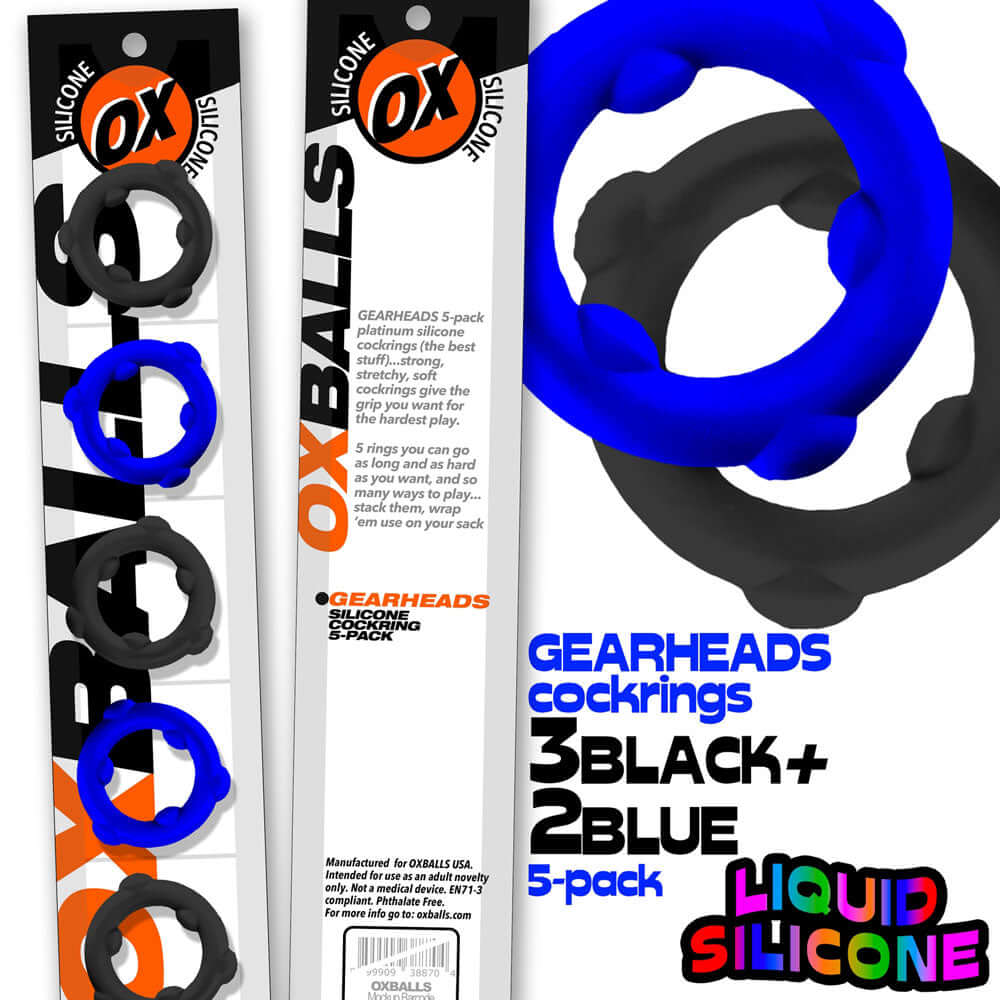 Gearheads 5 Pack Spinner Rings - Blue Black-0