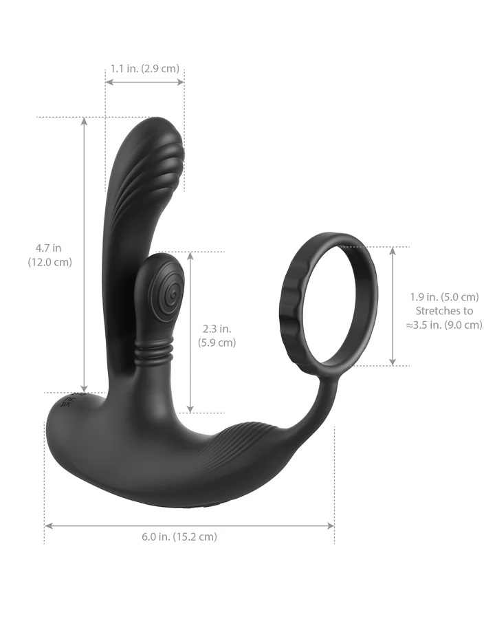 Anal Fantasy Elite Ass Gasm Intimotion Vibrator Black dimensions and design features, advanced pleasure device.