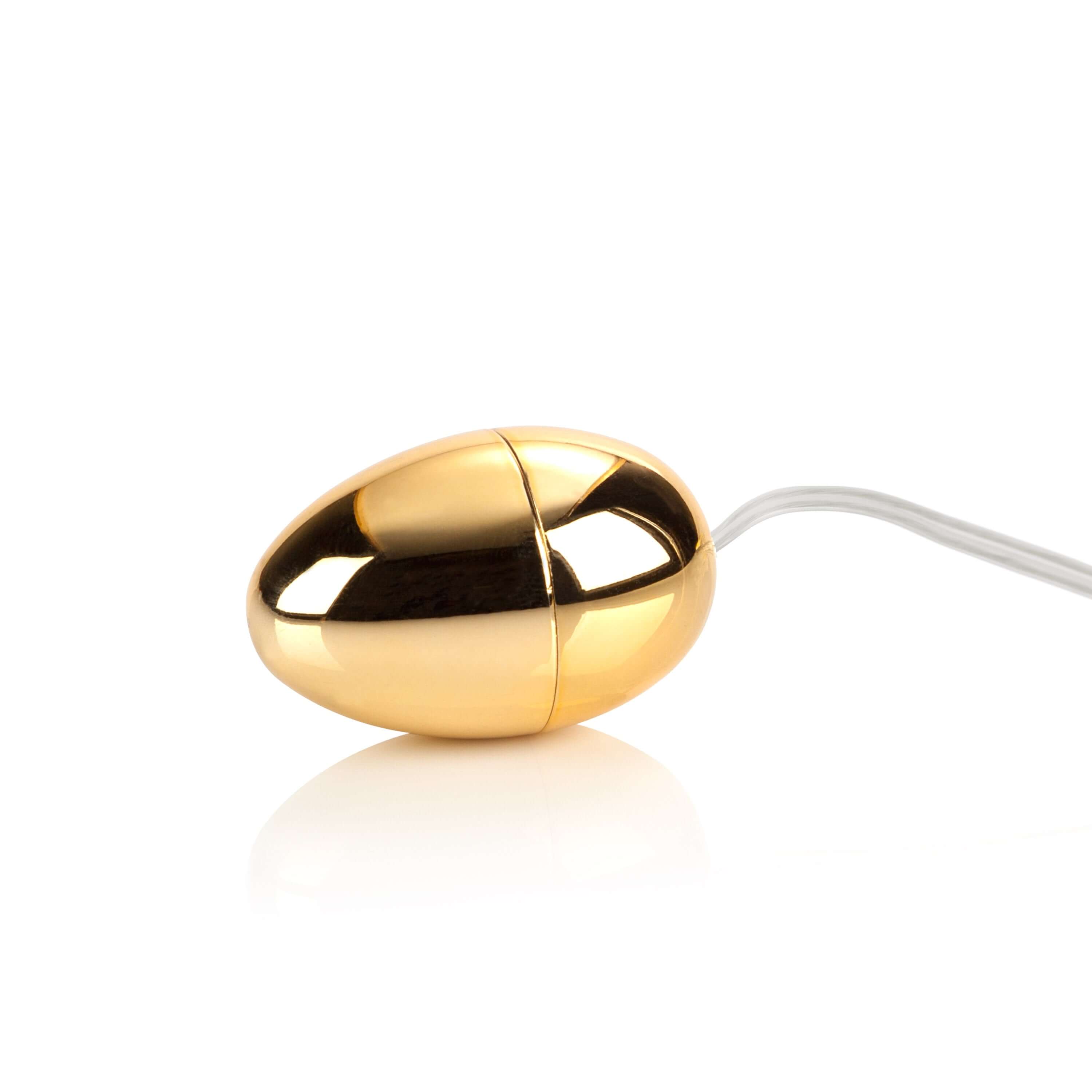 Pocket Exotics Vibrating Egg Gold on a white background, compact and sleek design for discreet pleasure.