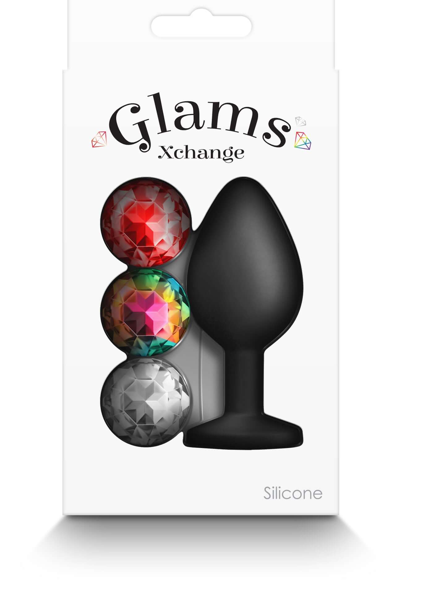Glams Xchange Round Medium Butt Plug Black with colorful interchangeable jewels for customizable fun.