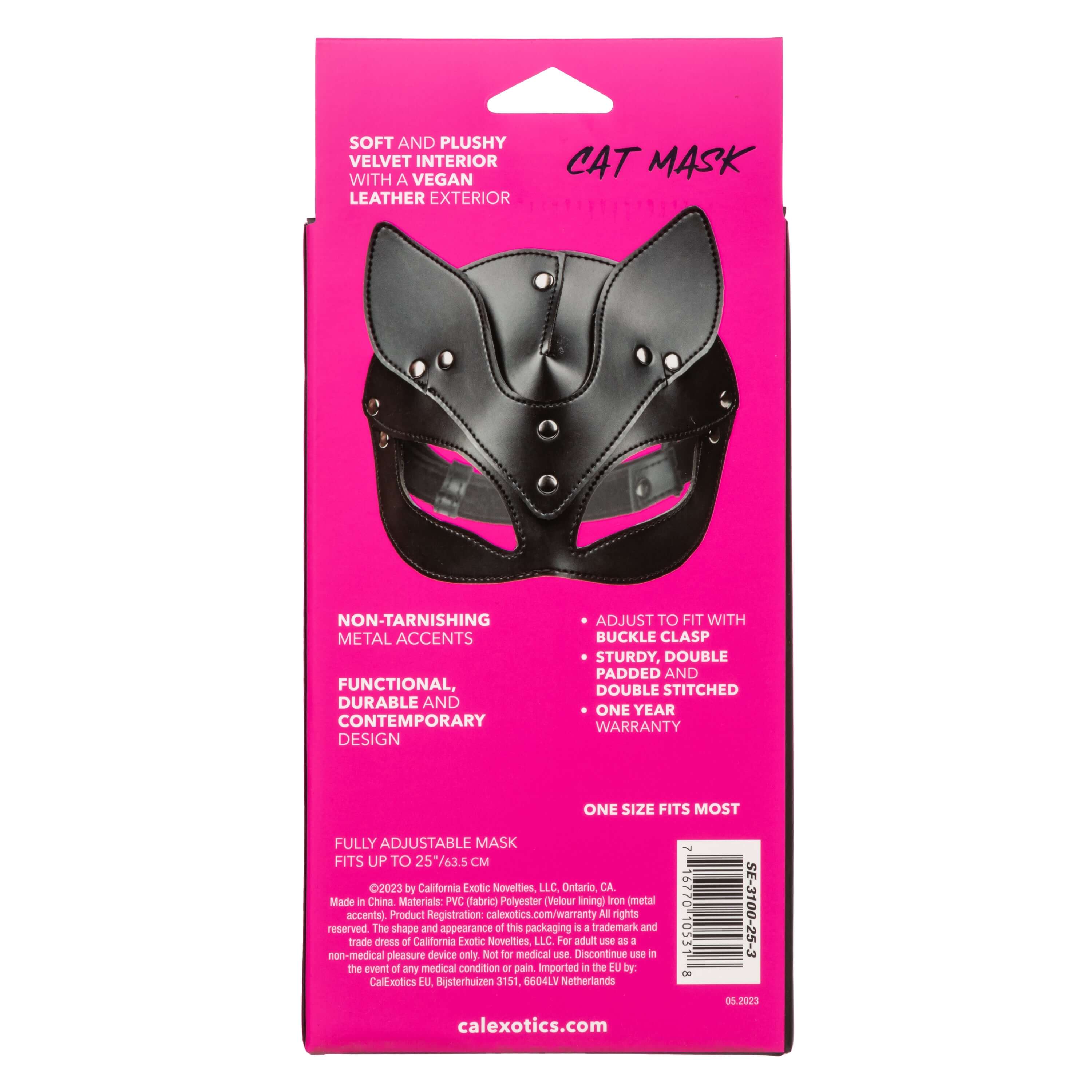 Euphoria Collection Cat Mask Black back design features soft velvet interior and adjustable strap for comfort.