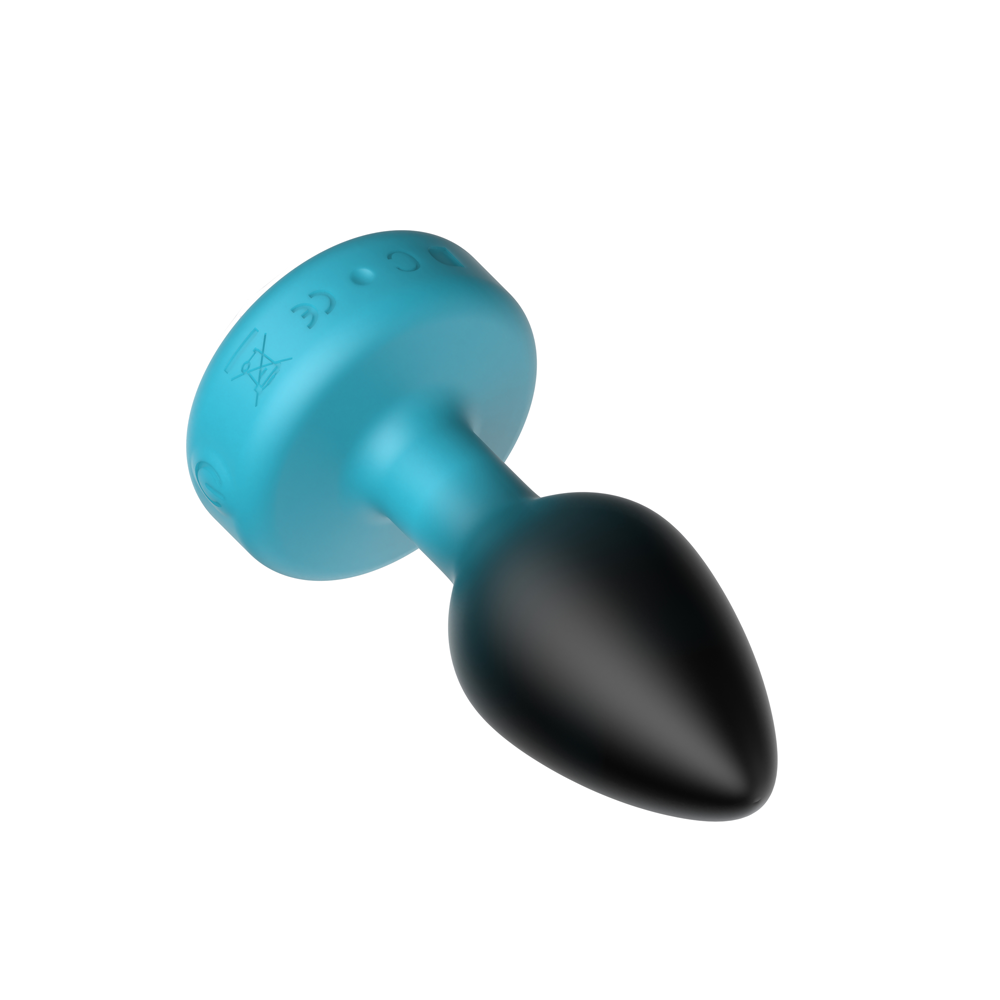 Cheeky Charms Eluxe Vibrating Anal Plug Small Teal displayed from an angled view, showcasing its sleek design and color.