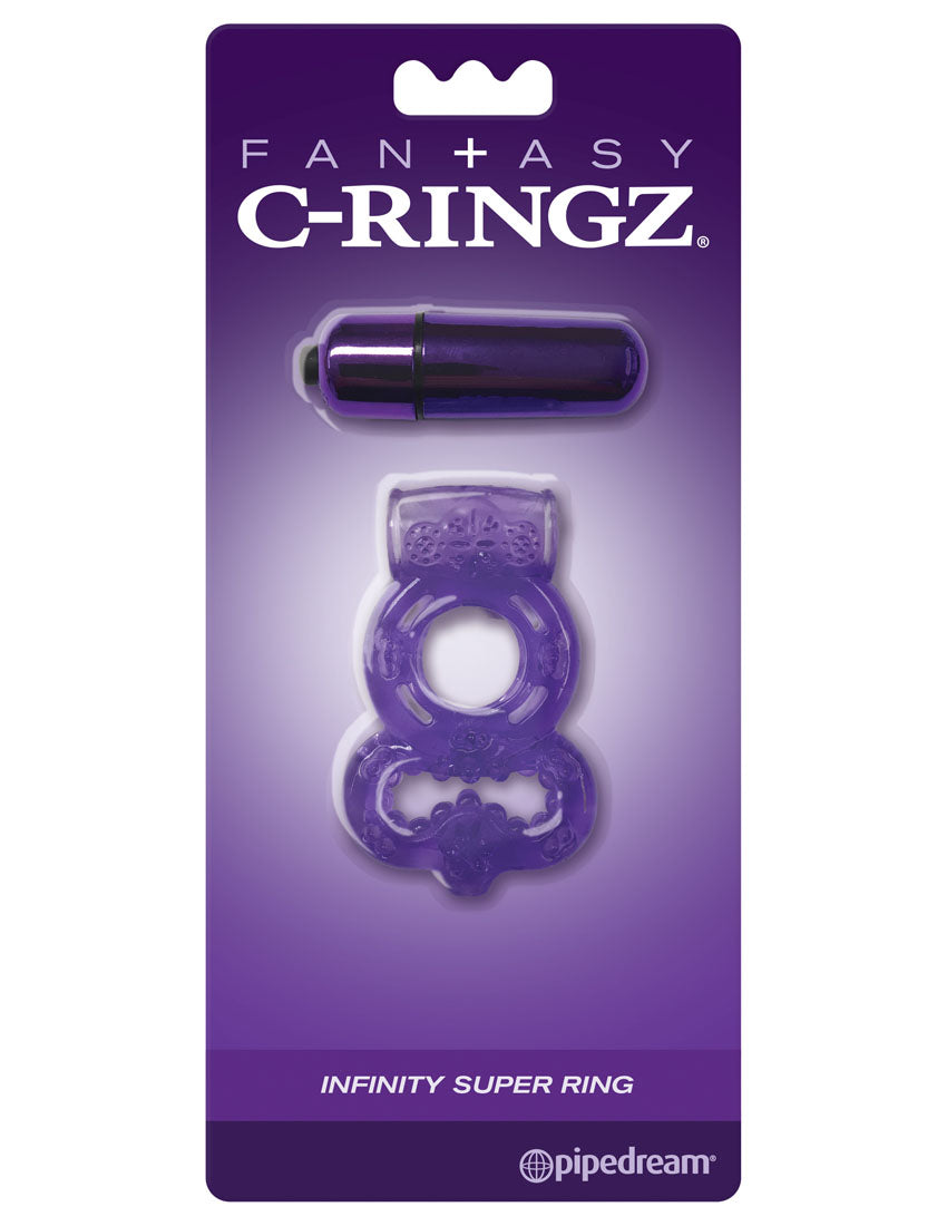 Fantasy C-Ringz Infinity Super Ring Purple packaging featuring a versatile vibrating enhancement ring.