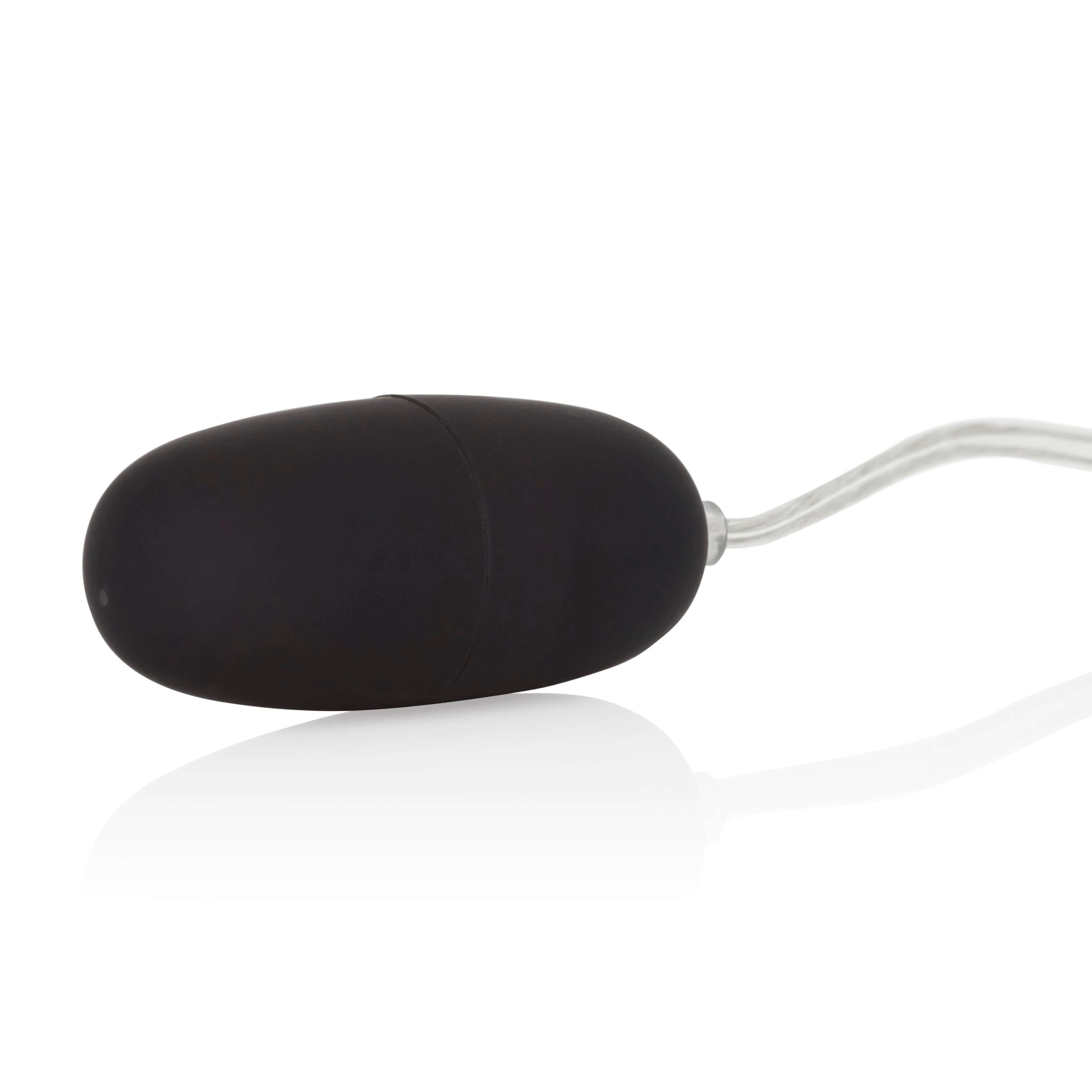 Close-up of Sterling Collection Velvet-Cote Bullet vibrator, showcasing sleek black design and cord for convenient use.
