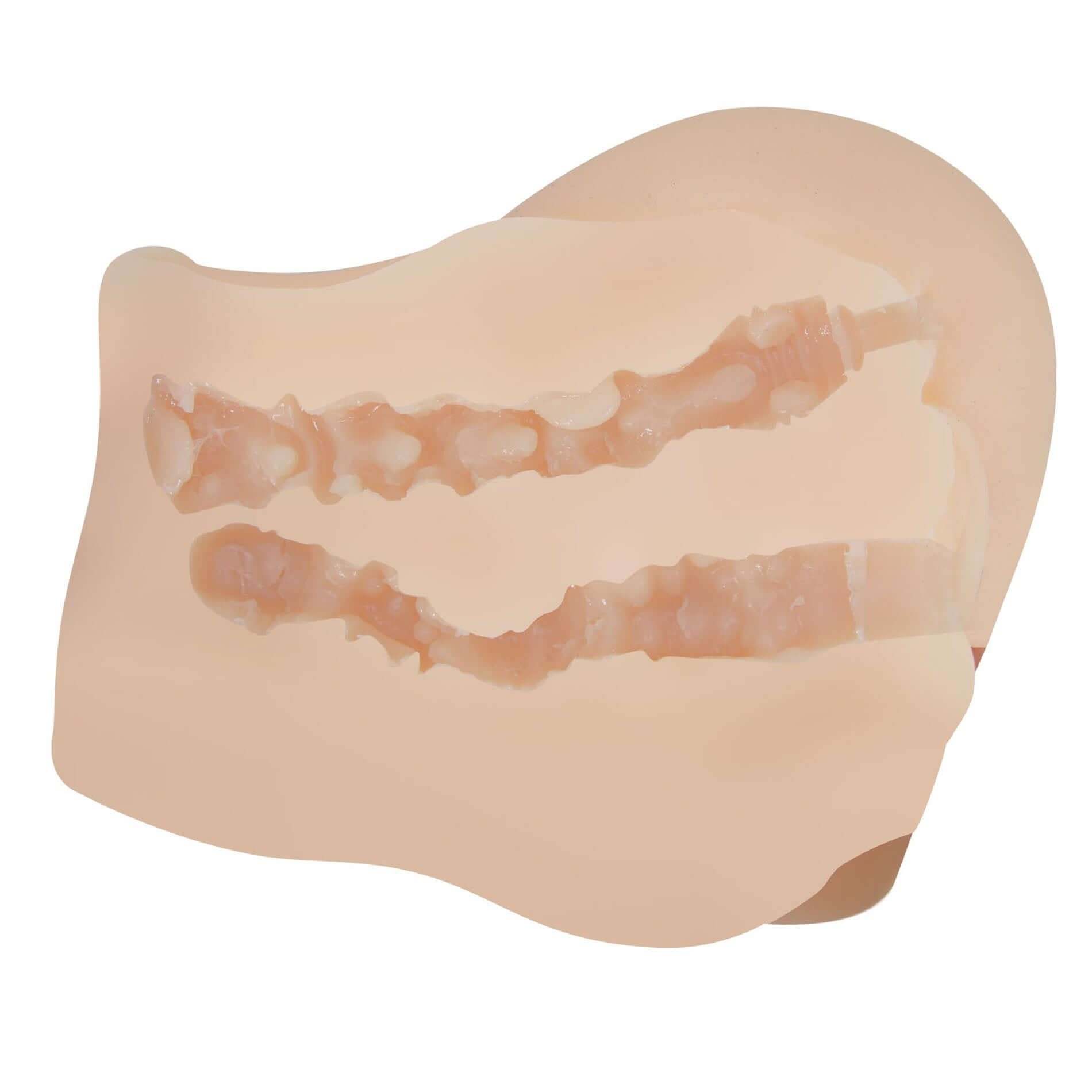 Internal textures of the Mila Realistic Vagina and Ass Vibrator showcasing realistic and stimulating textures.