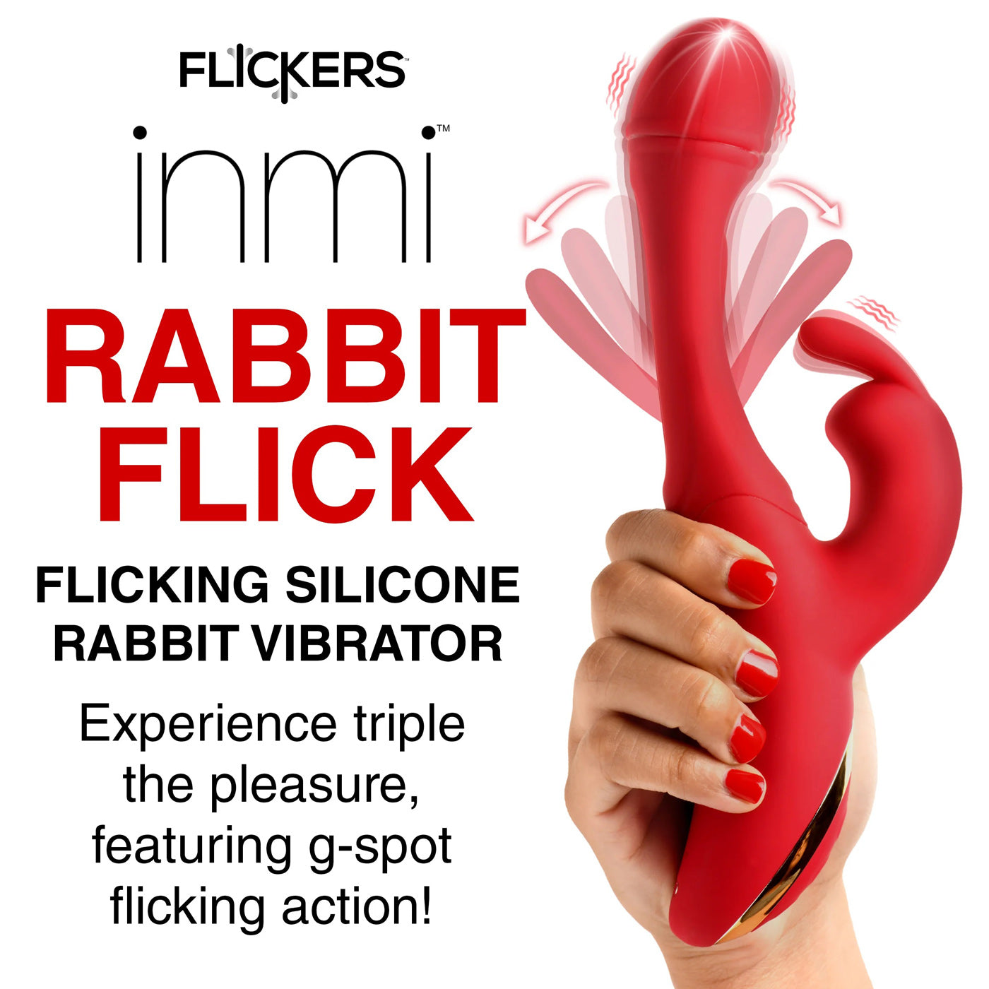 Rabbit Flick Flicking Silicone Rabbit Vibrator -  Red-6