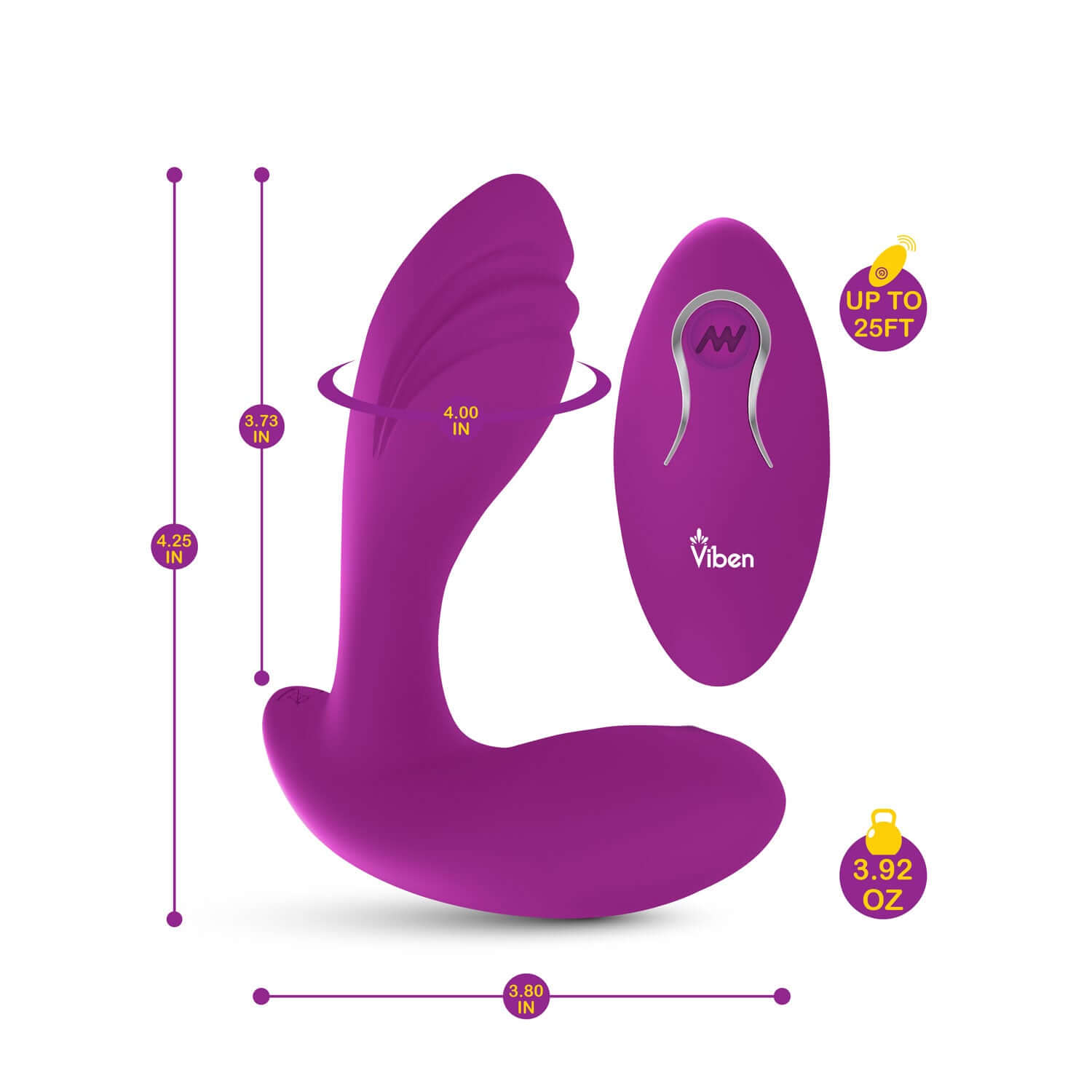 Viben Epiphany Clitoral Rollerball Panty Vibe Berry with dimensions and remote control features for personalized pleasure.